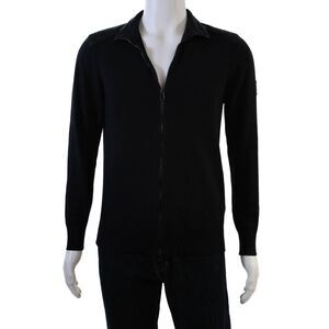 Belstaff Mens Full Zipper Turtleneck Sweater Dark Navy Blue Wool Size Medium
